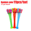A bundle of 111 random color self-sealing water balloons in various bright colors like pink, orange, green, and blue.