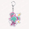 Acrylic keychain featuring a chibi-style character with pink and teal hair and electric effects.