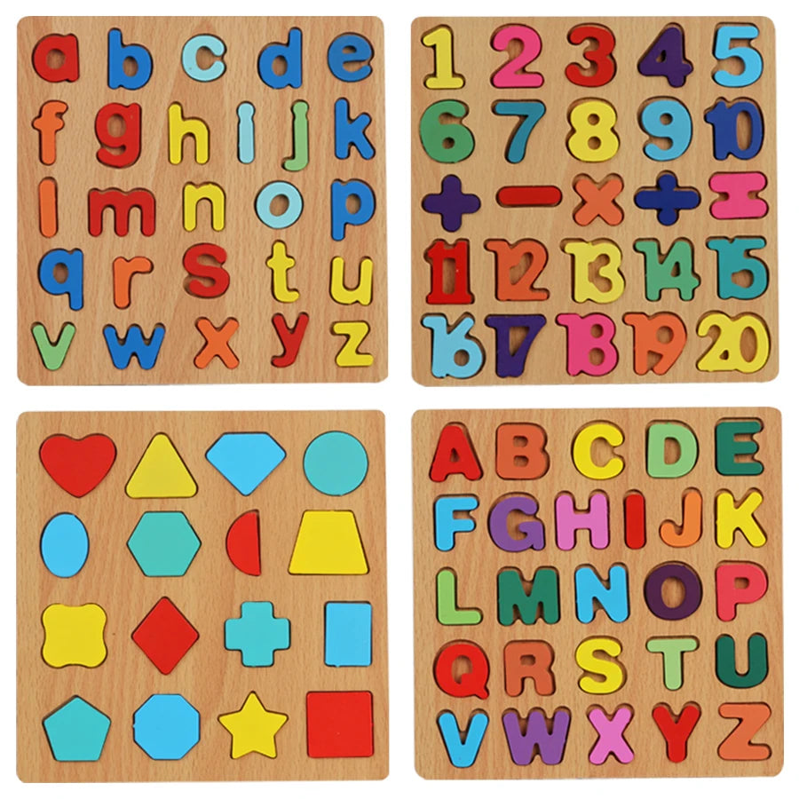 Wooden Alphabet & Number Shape Matching Puzzle Board