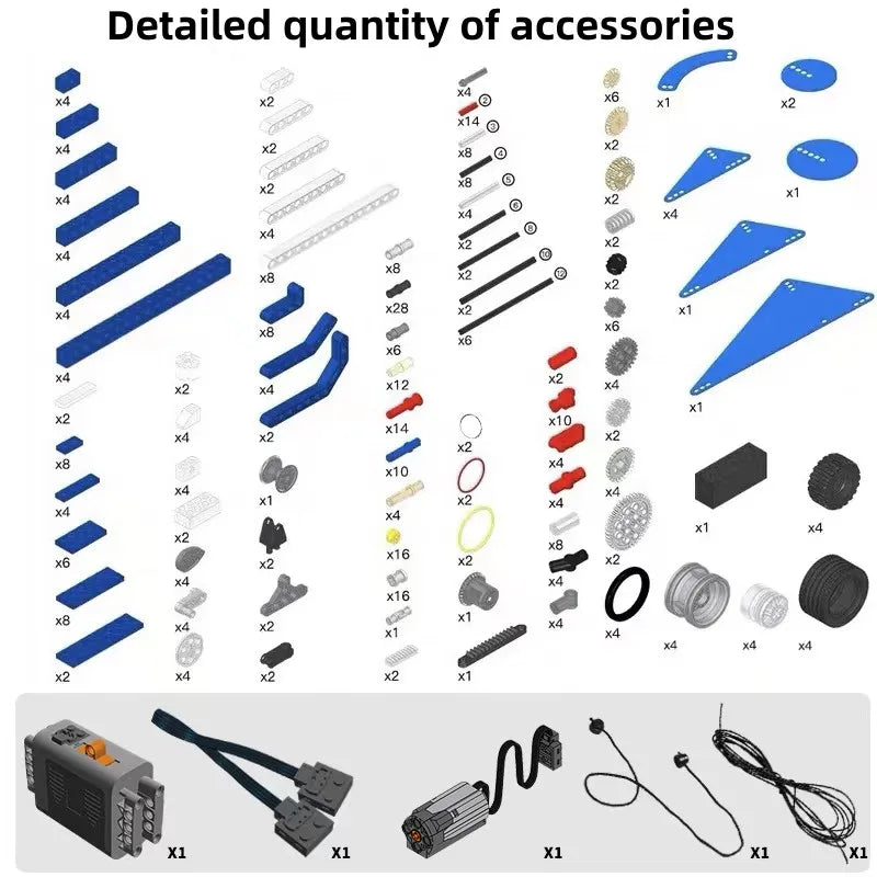 Detailed quantity of accessories for a STEM Robotics Engineering Building Kit for Kids