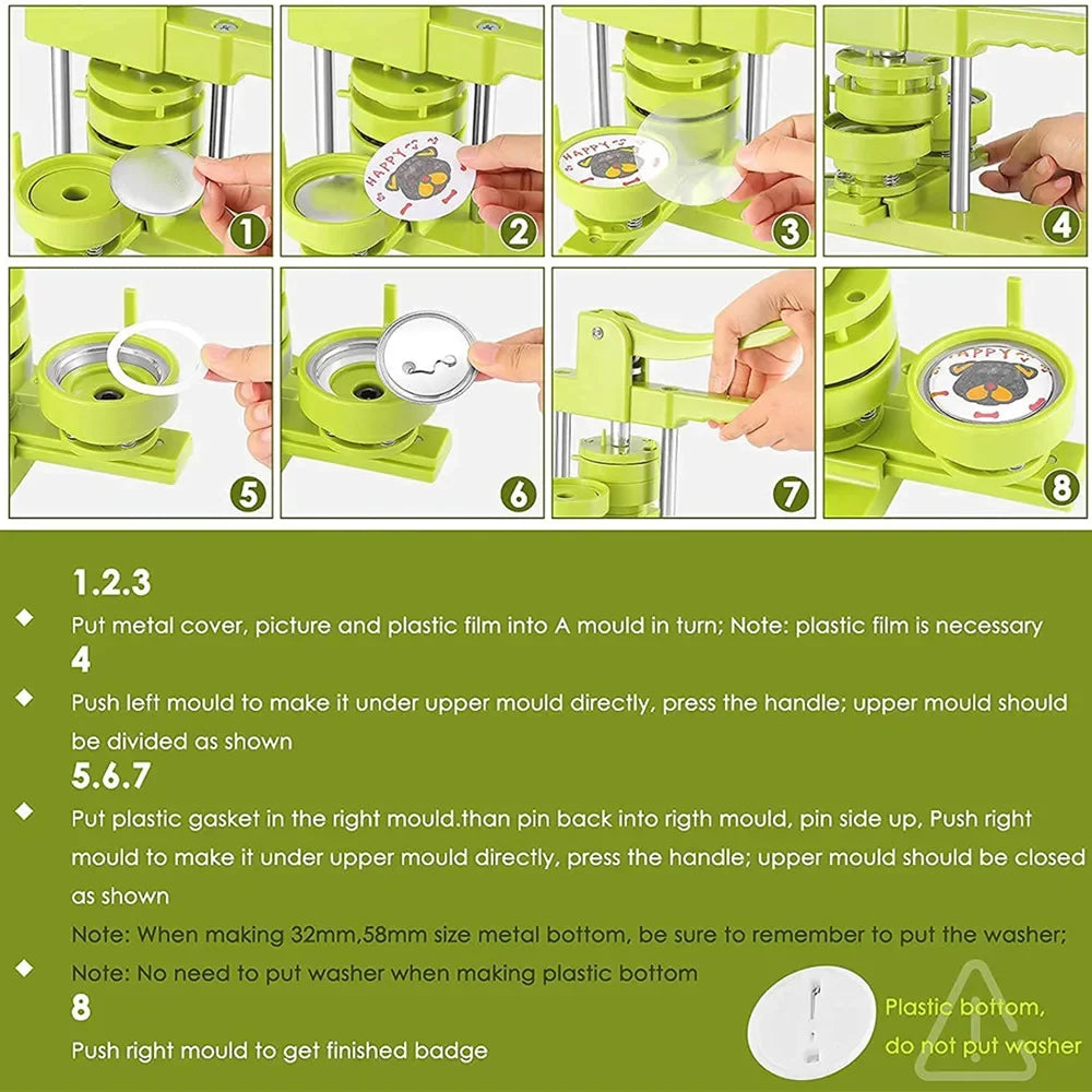 DIY Button Maker Machine Kit with Interchangeable Molds – 5 Sizes