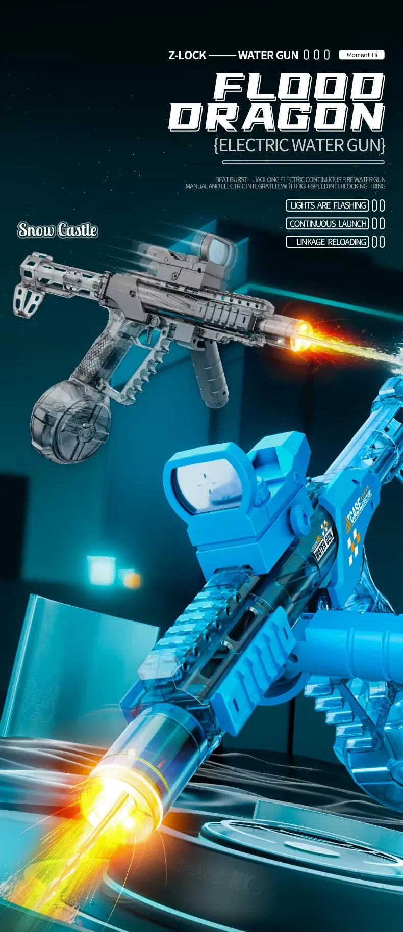 Electric Water Gun with Long-Range Shooting and Light Effects