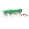A clear acrylic keychain featuring four green fidget key buttons.