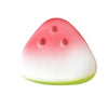 A pink and white watermelon-shaped stress relief toy with visible seed indentations.