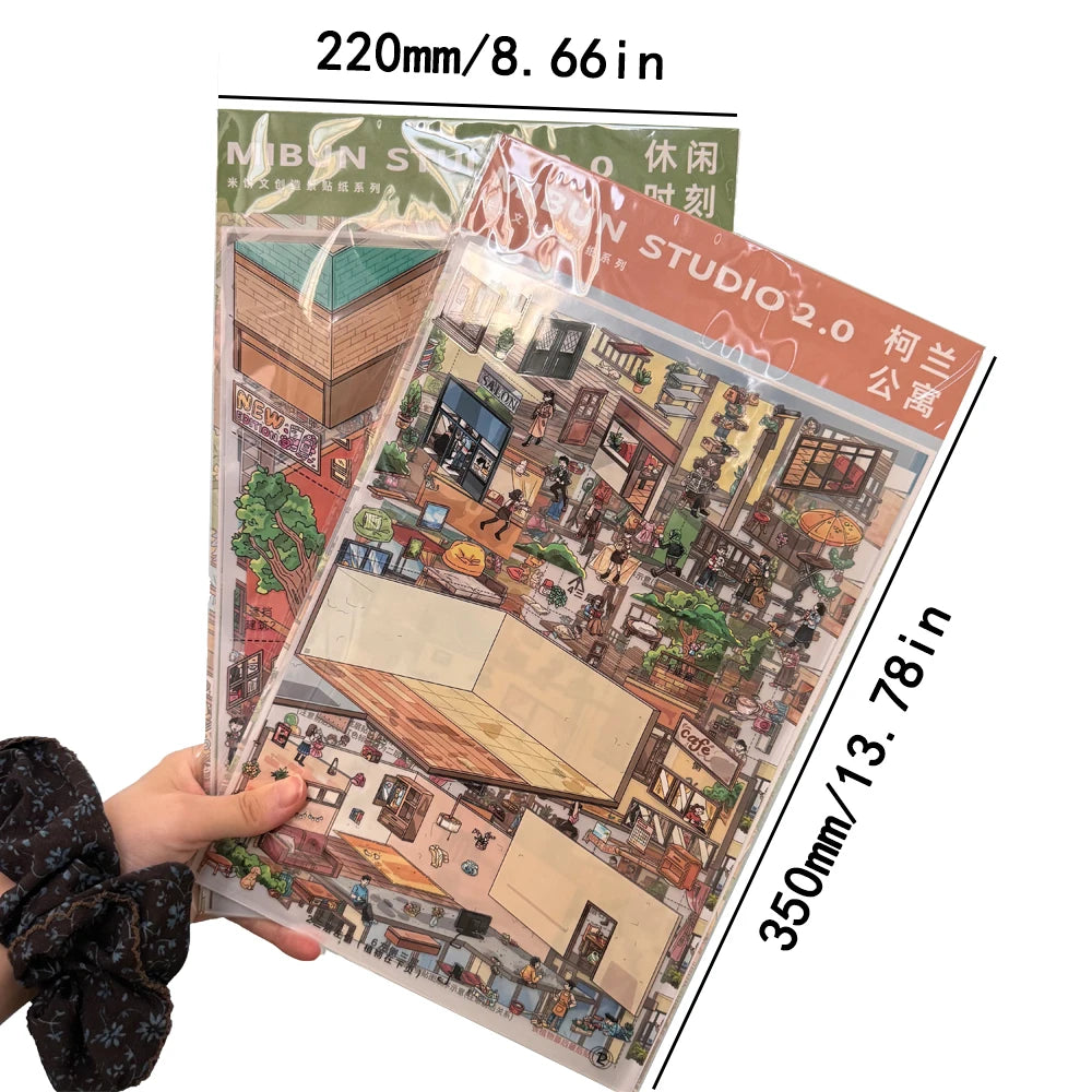 A sheet of large 3D Kawaii Home Life Scene stickers for scrapbooking and DIY crafts