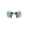 A pair of light blue silicone beads shaped like sloths holding green leaves for DIY crafts.