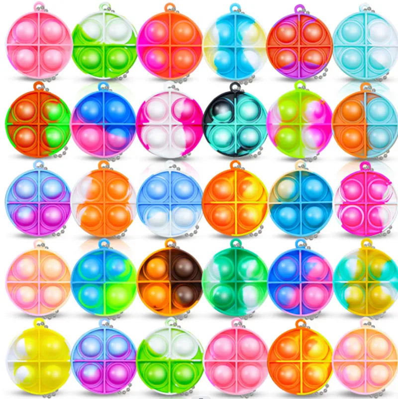 Mini Pop Fidget Keychains for Kids - 20 Pack Sensory Toys for Party Favors & Classroom Rewards