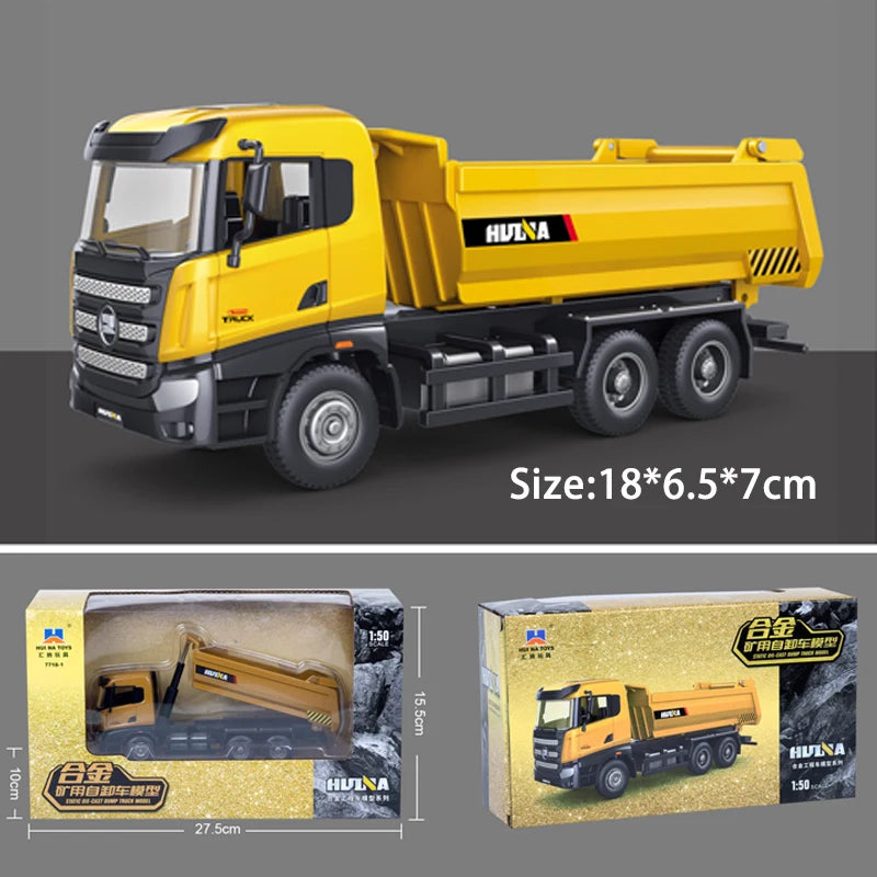 Yellow HULNA die-cast toy dump truck construction vehicle model