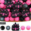 A set of 25 silicone beads in various shades of pink and black, shaped like houses, for jewelry and crafting.