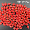 A pile of red luminous fishing beads for sea and river lures.