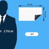 A diagram showing the dimensions of an A5 size magnetic dry erase board and a silhouette of a man.