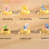 A yellow interactive baby crawling toy featuring various features like cute styling, gum gnawing, fun sound, safe material, g