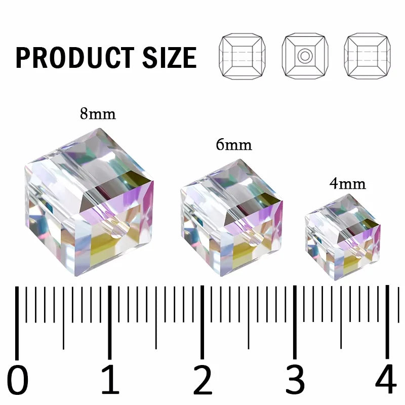 Crystal Cube Beads for Jewelry Making – 4mm, 6mm, 8mm