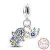 Sterling silver charm beads set featuring cross, angel, and evil eye designs for DIY jewelry making
