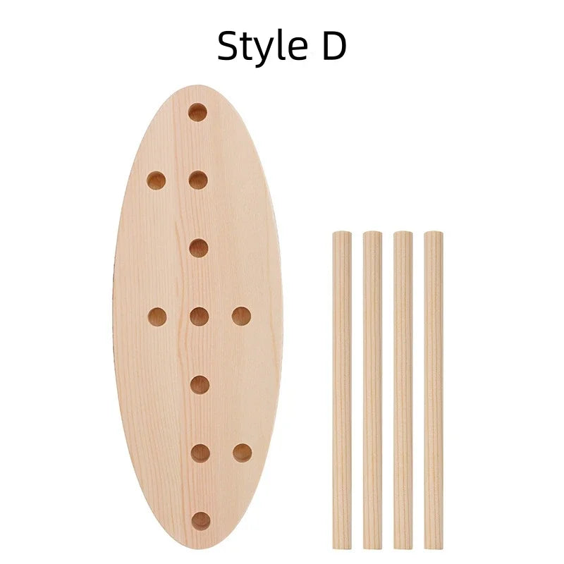 Wooden ribbon bow maker set with a bow and several wooden dowels for gift wrapping and holiday crafts