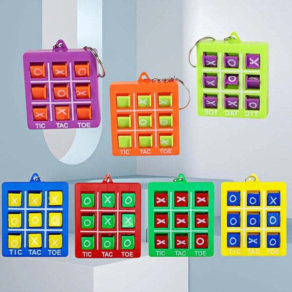 A collection of colorful mini tic tac toe puzzle games in various colors like purple, orange, green, blue, and red.