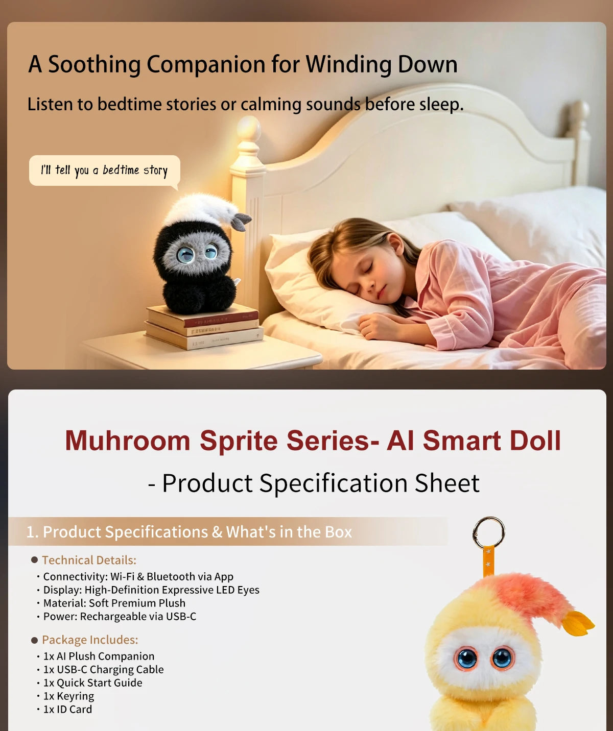 Interactive AI Plush Robot with LED Eyes & Voice Control