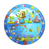 A colorful circular baby water play mat featuring sea animals, plants, and learning elements.