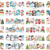 A collection of festive Christmas water transfer nail art stickers featuring Santa Claus, snowmen, reindeer, and holiday scen