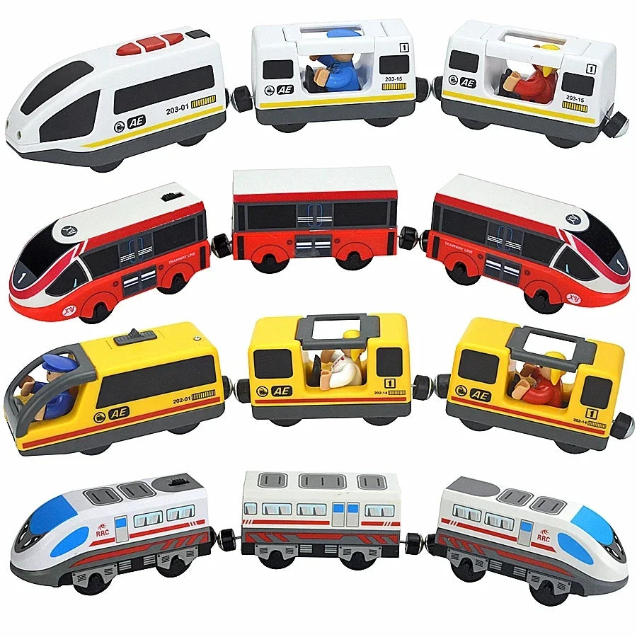 Magnetic Wooden Train Set with Locomotive and Two Carriages