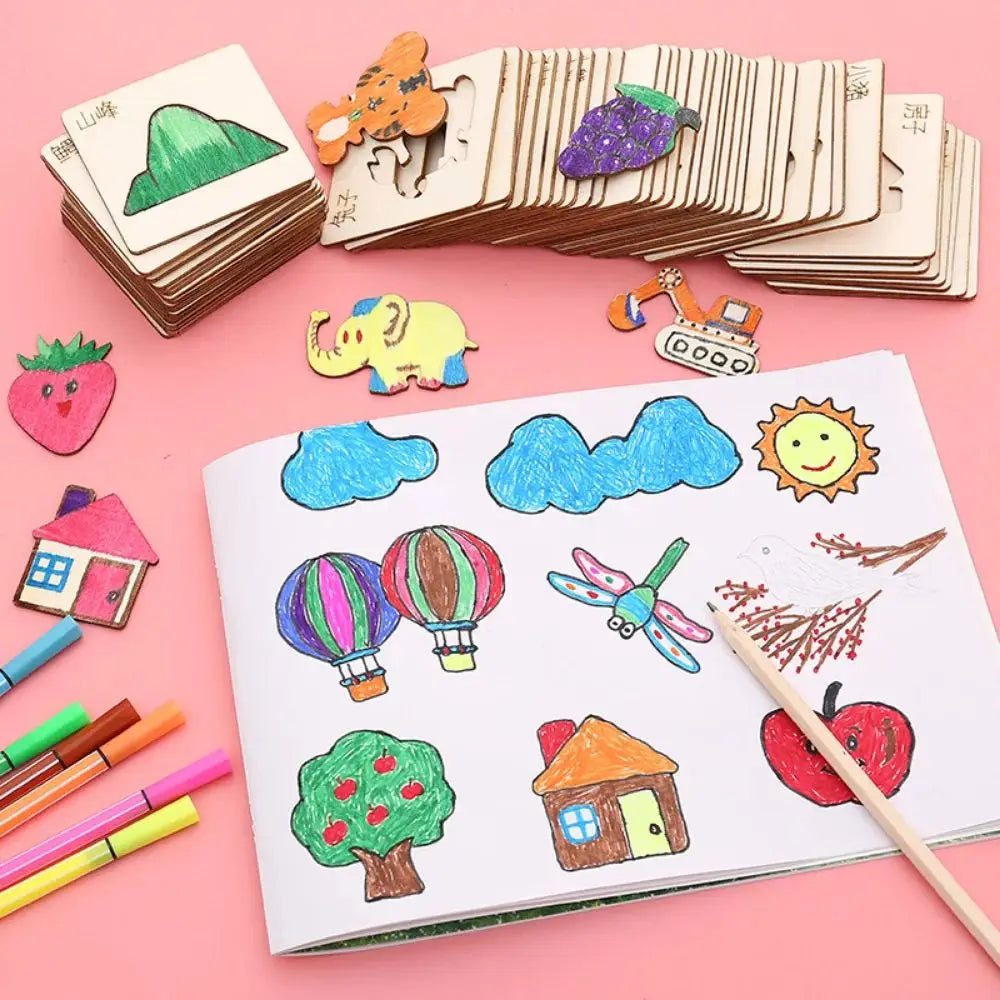 Montessori Wooden Drawing Stencils Set for Kids - 20pc Creative Painting Templates