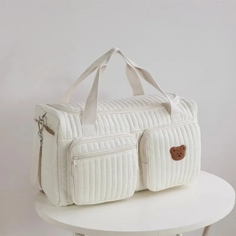 Embroidered Floral Diaper Bag with Bear Design