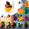 A set of twelve Halloween-themed rubber duck characters in various colors and designs.