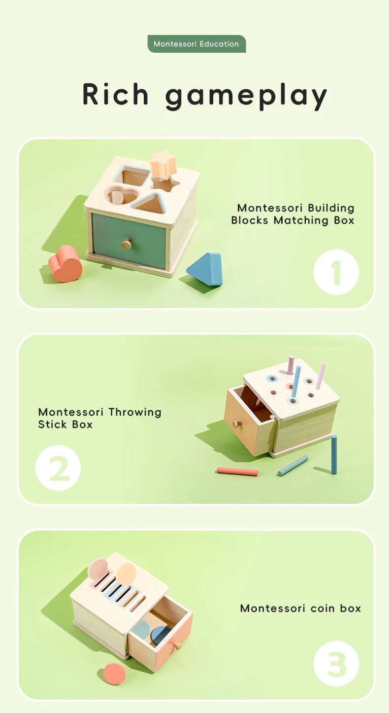 Wooden Montessori Sorting Box with Shape & Color Matching Games
