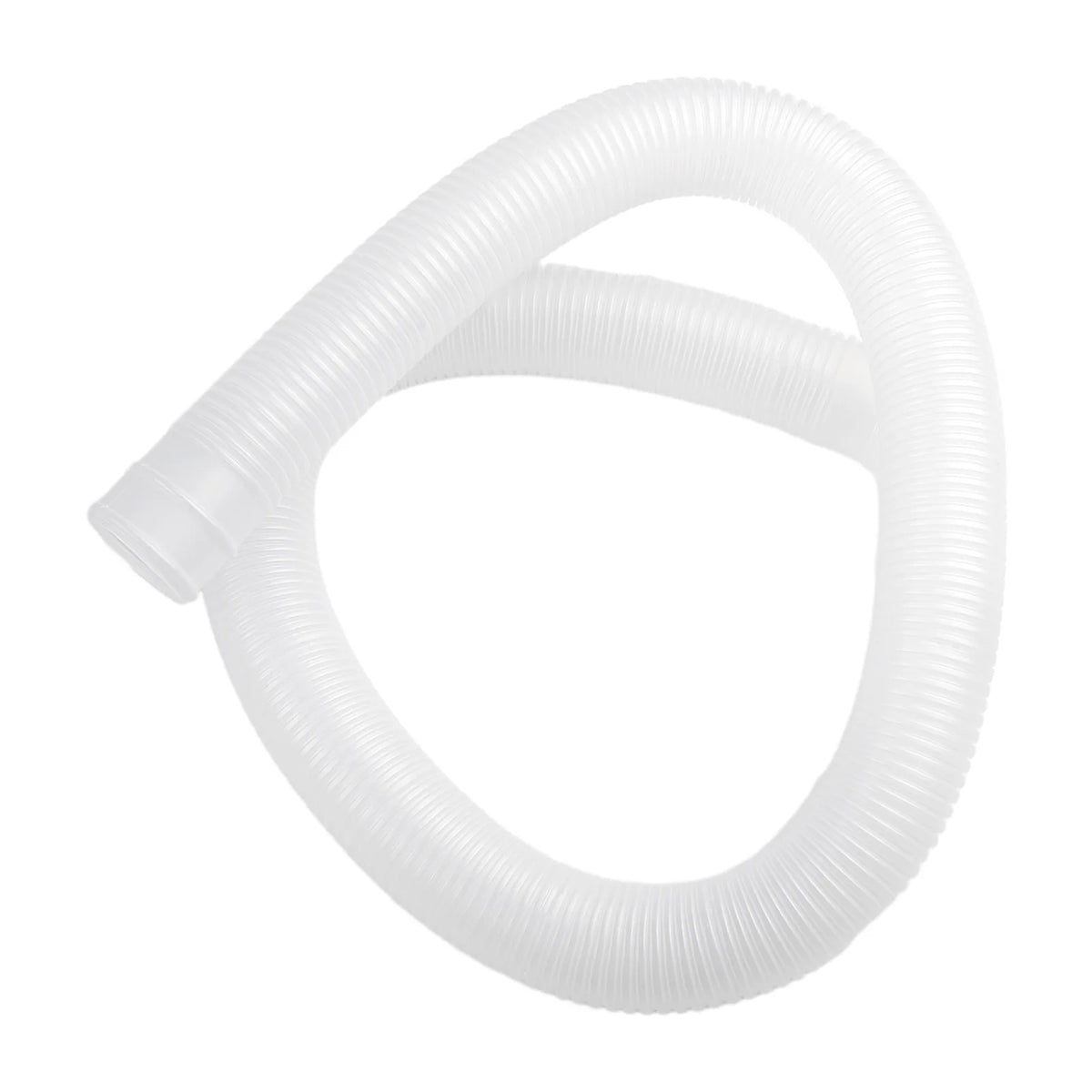 A white flexible hose used as a replacement pool pump hose for above-ground intex systems.
