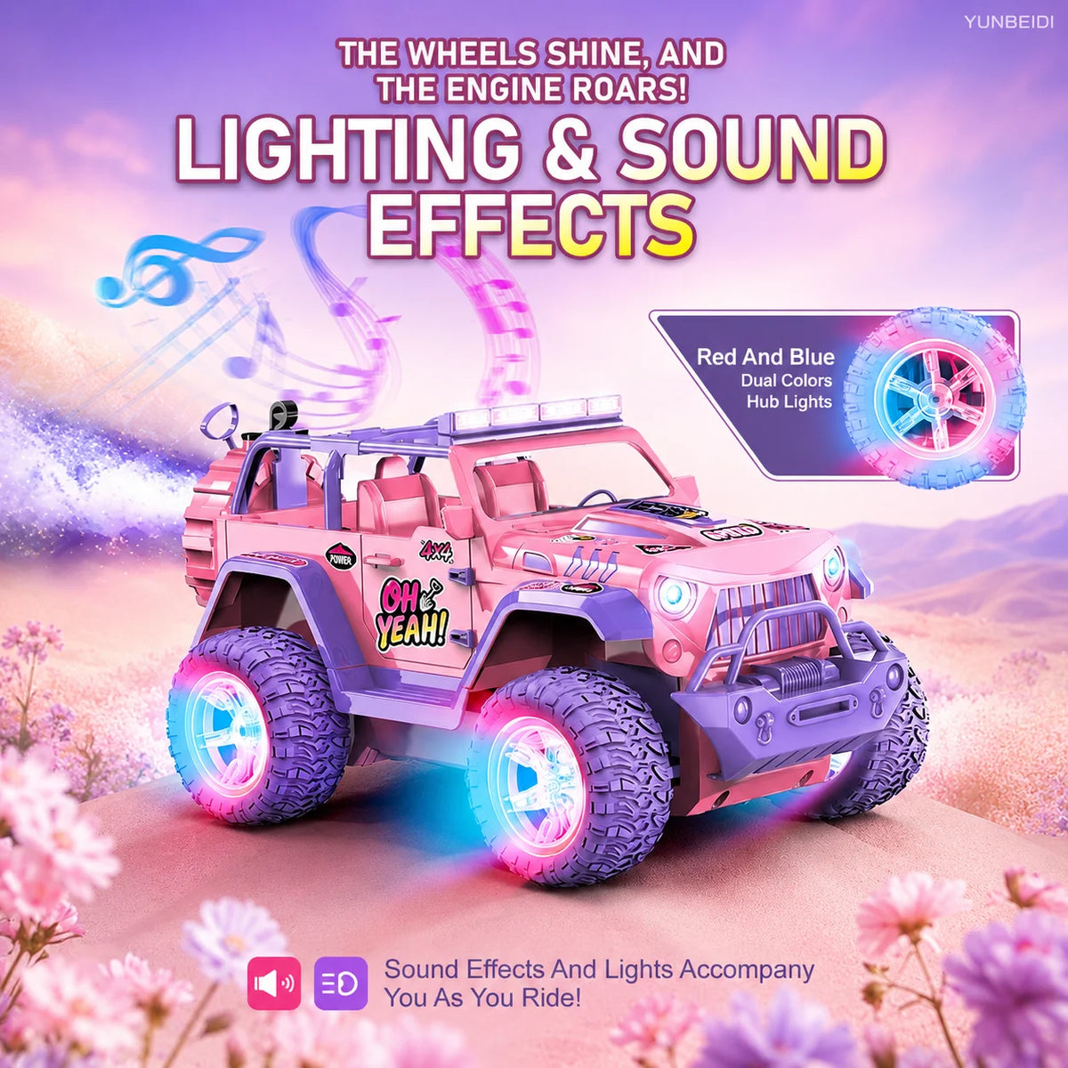 Pink Remote Control Drift Car with Lights and Sound Effects