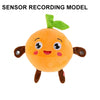 Jouet en peluche orange avec une feuille verte sur le dessus, conçu comme modèle d'enregistreur de capteur.