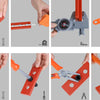 A set of kids tools including a battery-powered toy drill and various plastic tools used for building or crafting.