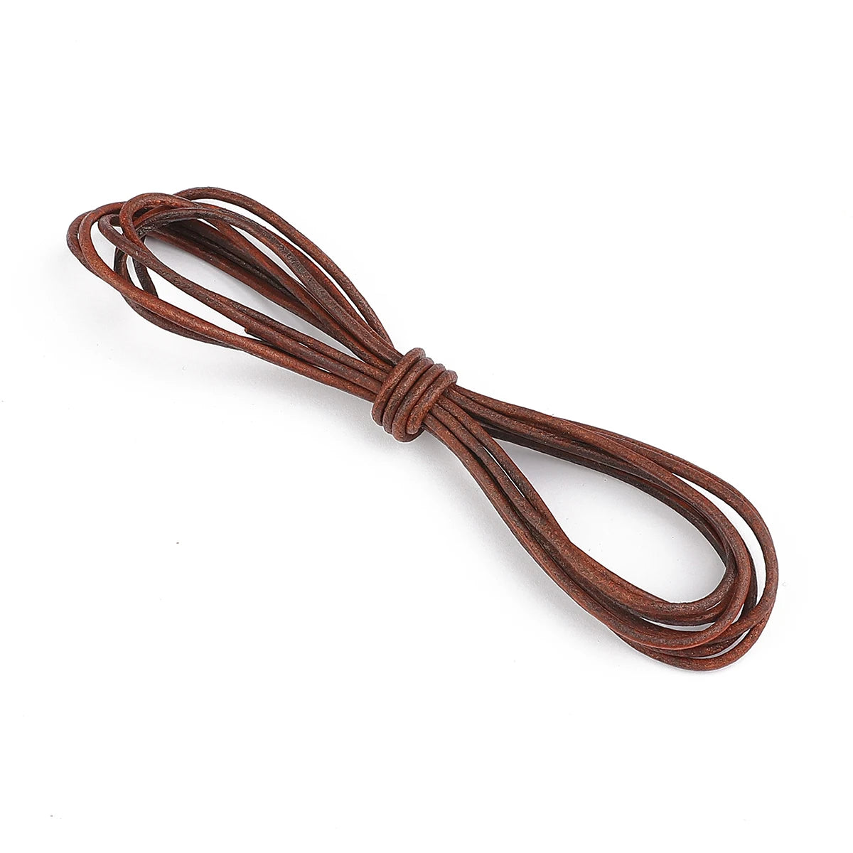 A bundle of dark brown vintage faux leather cords used for DIY jewelry making.