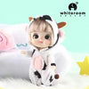 A cute mini smile doll keychain with poseable joints featuring black and white markings.