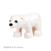 White plastic zoo animal building blocks set featuring a lion, bear, tiger, elephant, and panda.