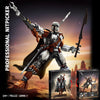 A professional nitpicker figure in armored suit posing dynamically against a desert landscape.