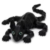 Black articulated 3D printed Sphynx cat figurine with textured skin and large eyes.