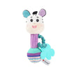A soft plush baby rattle toy set featuring a giraffe head with crinkle and squeak sounds.
