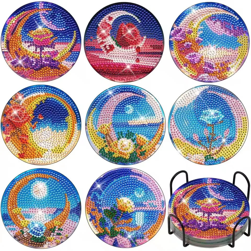 Sparkling Rhinestone Diamond Painting Coaster Set with Holder