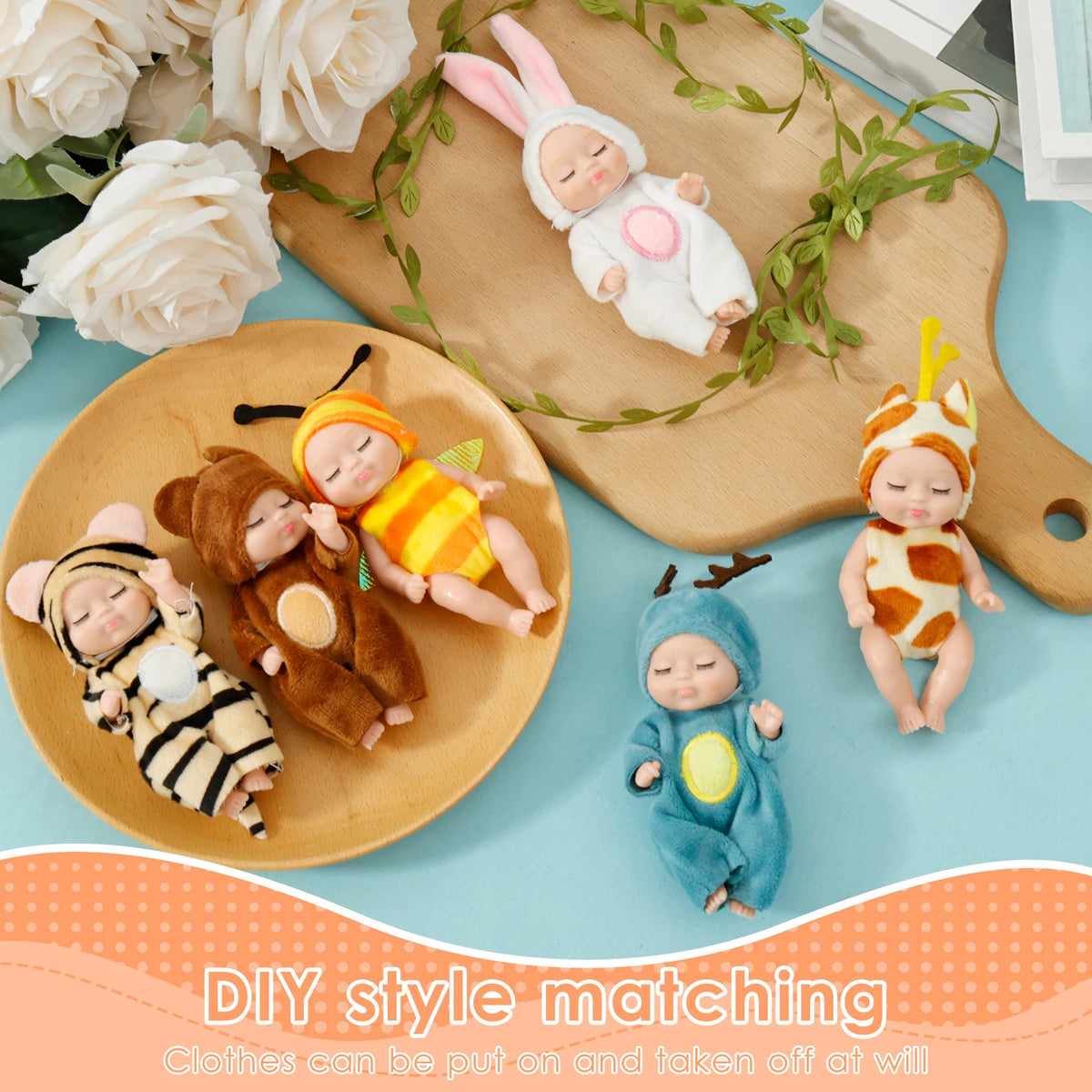 Realistic Sleeping Baby Doll Set – 6-Piece Mini Reborn Doll Collection for Kids
