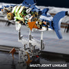 A detailed mechanical shark model built from multi-joint linkages and various components.
