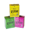 Three packages of Orphee Acoustic Guitar Strings set in yellow, green, and pink packaging