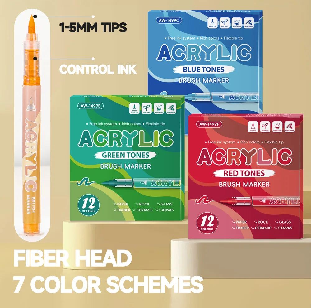 Acrylic Marker Set with Soft Brush Tips – 12 Colors