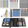 A collection of 72 professional drawing and sketching art pens and erasers displayed in an open case.