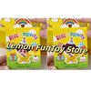 A yellow party box featuring a Lemon FunToy Store figurine of a puppy and cake under a rainbow arch.