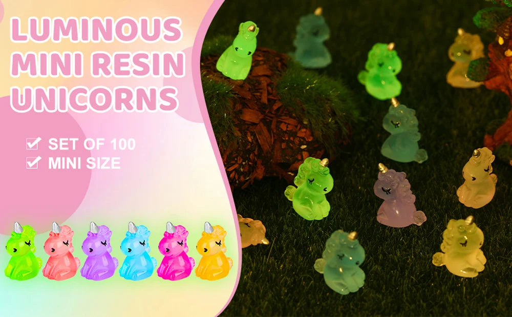 Glow-in-the-Dark Mini Unicorn Figurines (100-Piece Set)