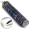 A cylindrical pen with dark body and blue glitter rhinestones is shown alongside a close-up of the tip.