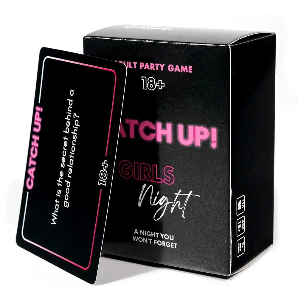 A black box for a party game titled Catch Up! Girls Night featuring an insert card.