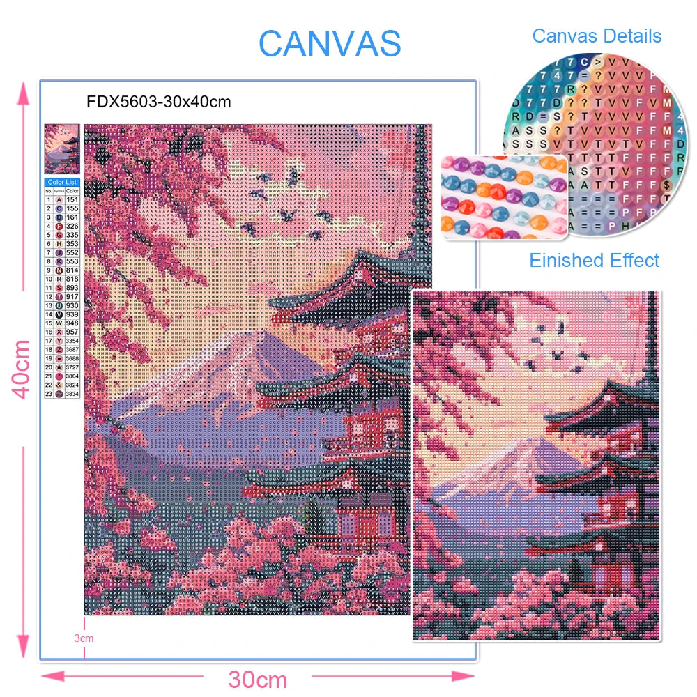 Cherry Blossom Tower Diamond Painting Kit – DIY 5D Wall Art for Adults