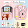 Pink instant color printing camera with thermal paper and USB cable for photo printing